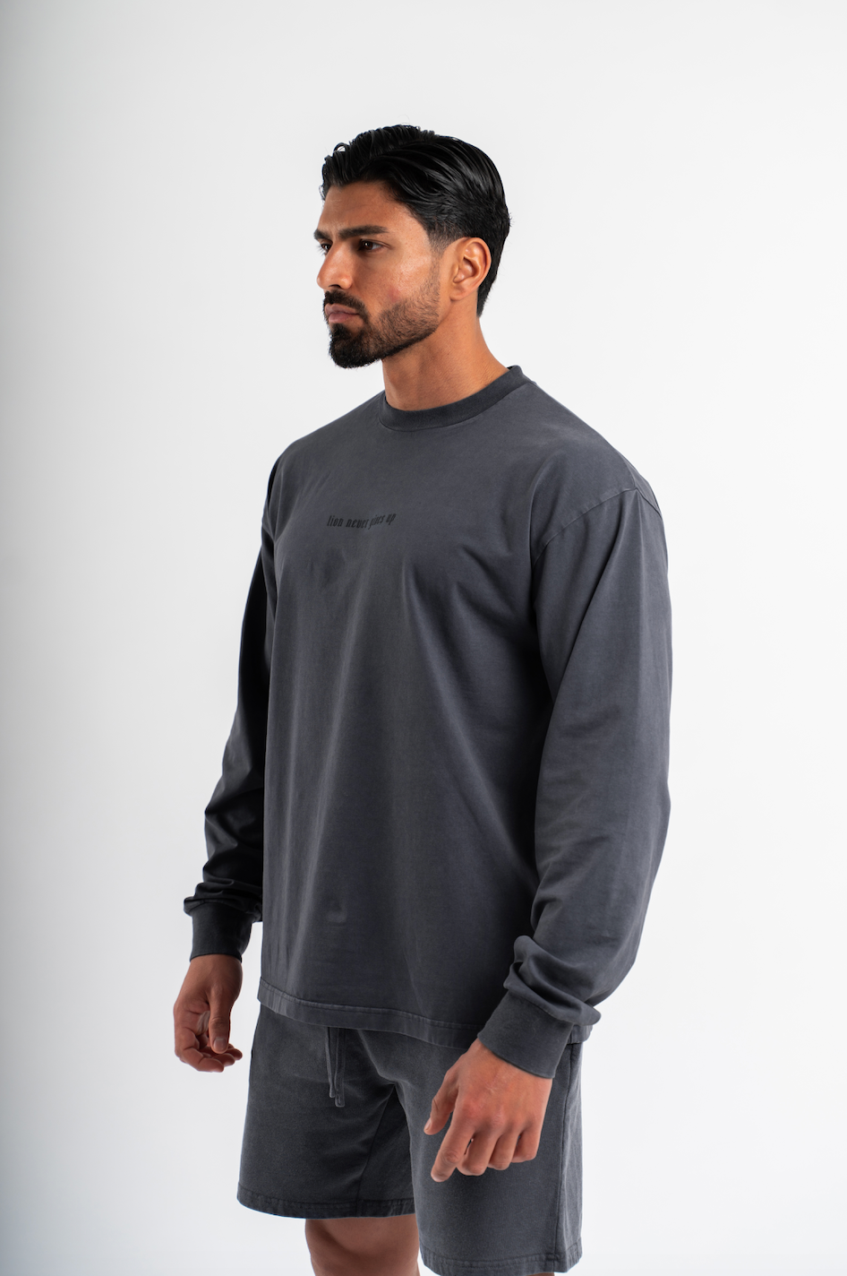 T-Shirt Manches Longues Gris Foncé - Oversize